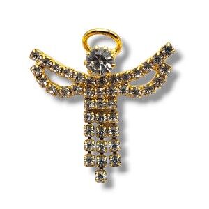 Cookie Lee Rhinestone Open Arm Angel Lapel Hat Tie Scatter Pin Christmas Holiday